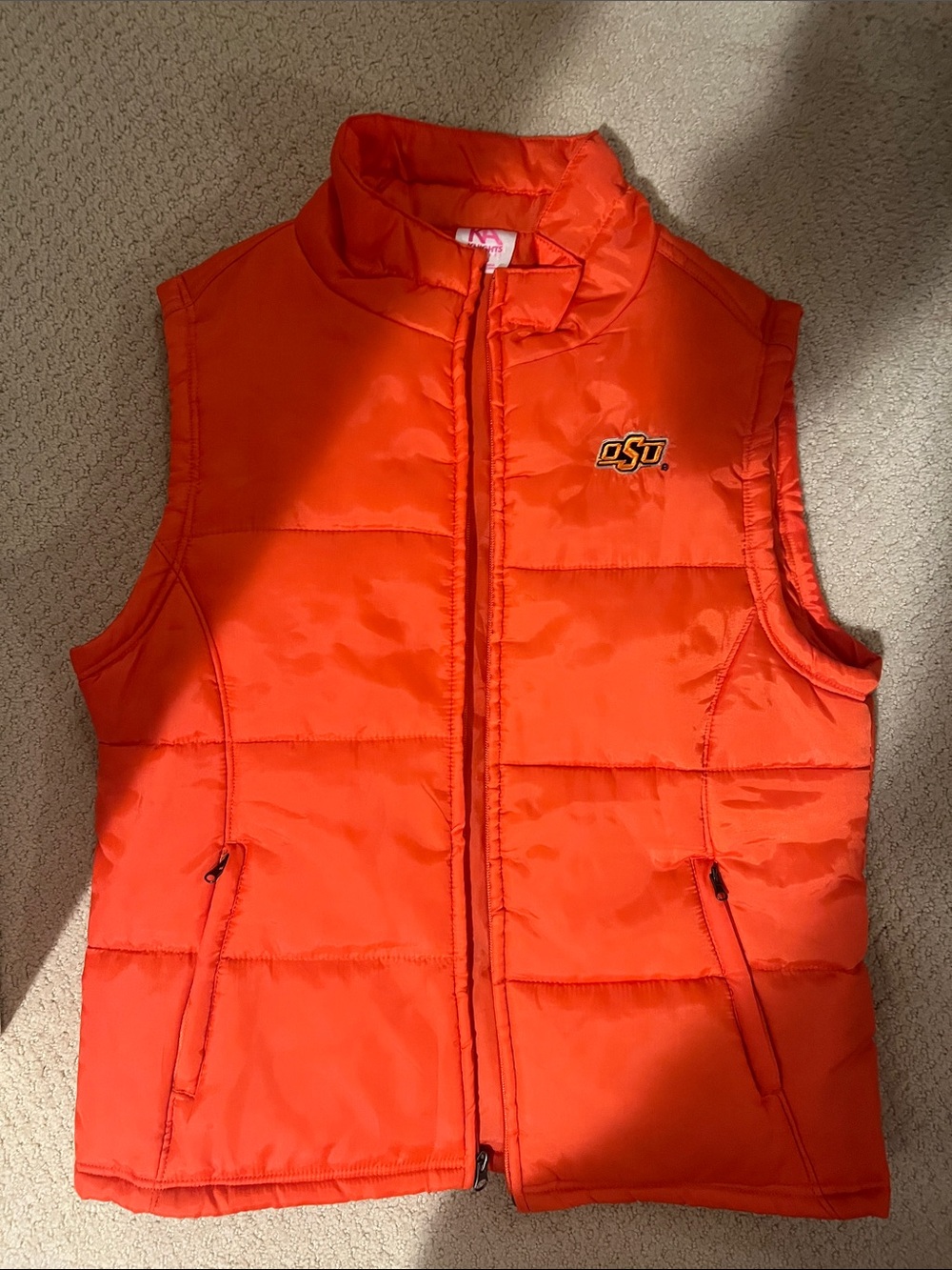 Knights Apparel Orange Puffer Vest with OSU Logo